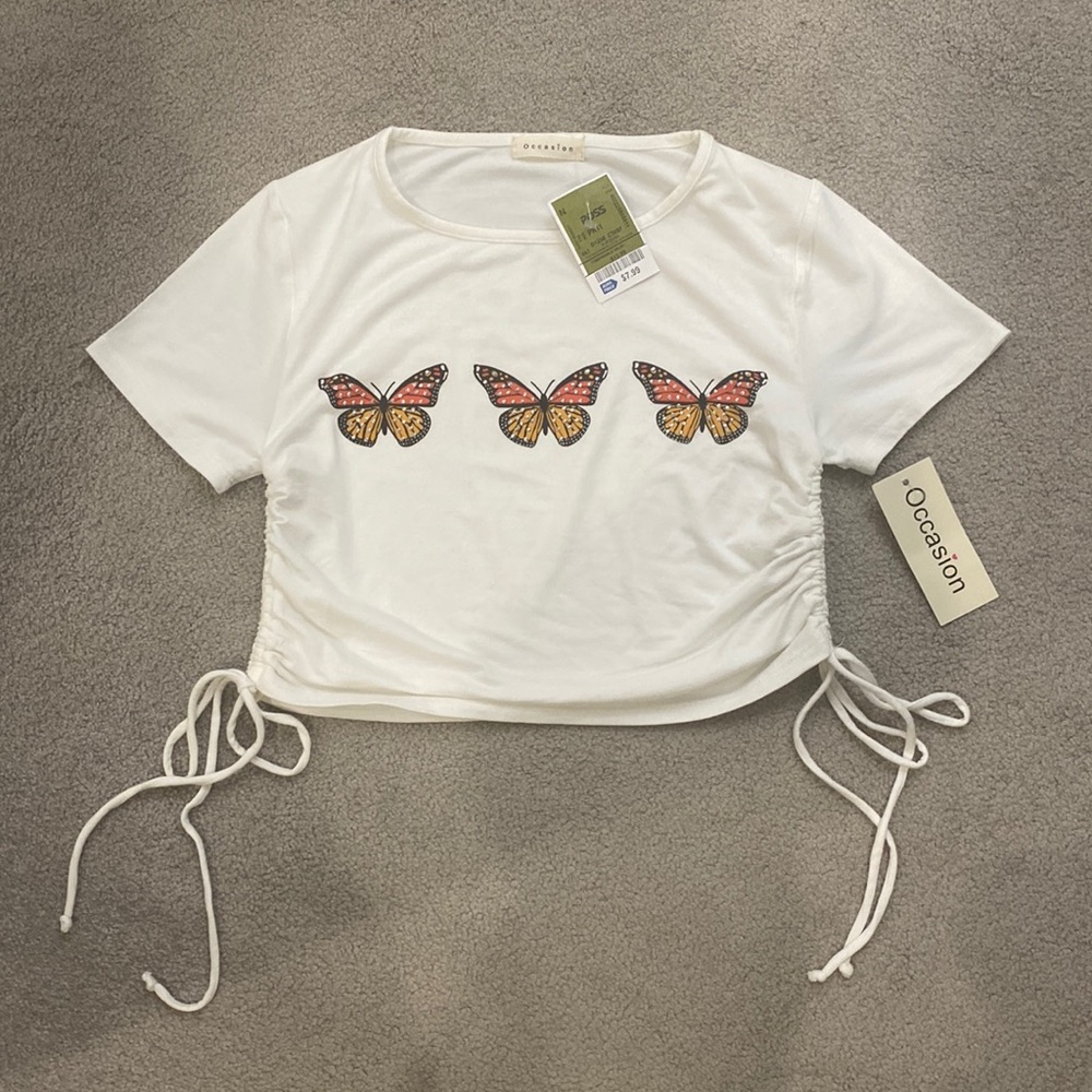 White short sleeve butterfly T-shirt